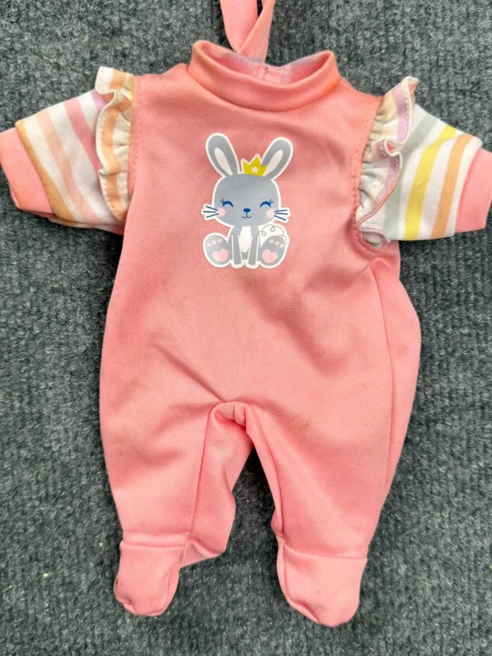 Girls Baby Doll Outfit Pink Bunny Crown Striped Sleeves Stuffed Animal Clothes